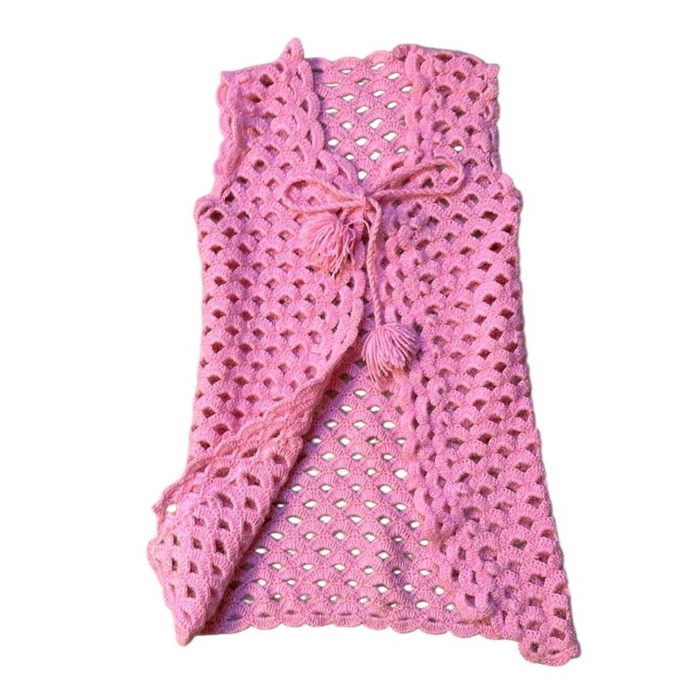 VINTAGE, crochet vest, pink, small